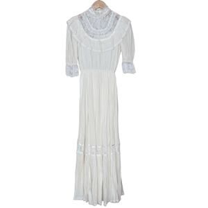 Vintage 70s Gunne Sax White Lace Maxi Dress Prairie Boho Sz 5